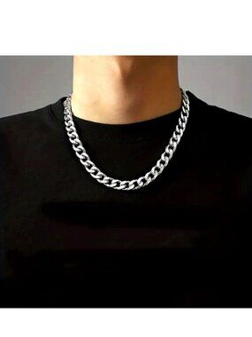 Necklace Chain Chunky 22' Stainless Steel Silver Scene Edgy Rock Unisex Bold